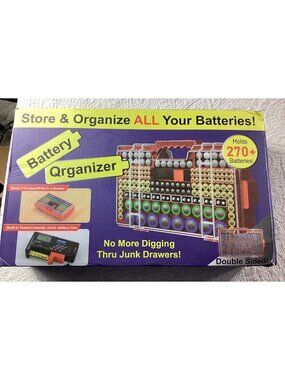 Battery Organizer*Double-Sided Holds 270+ Batteries*Built-In Tester*NIB